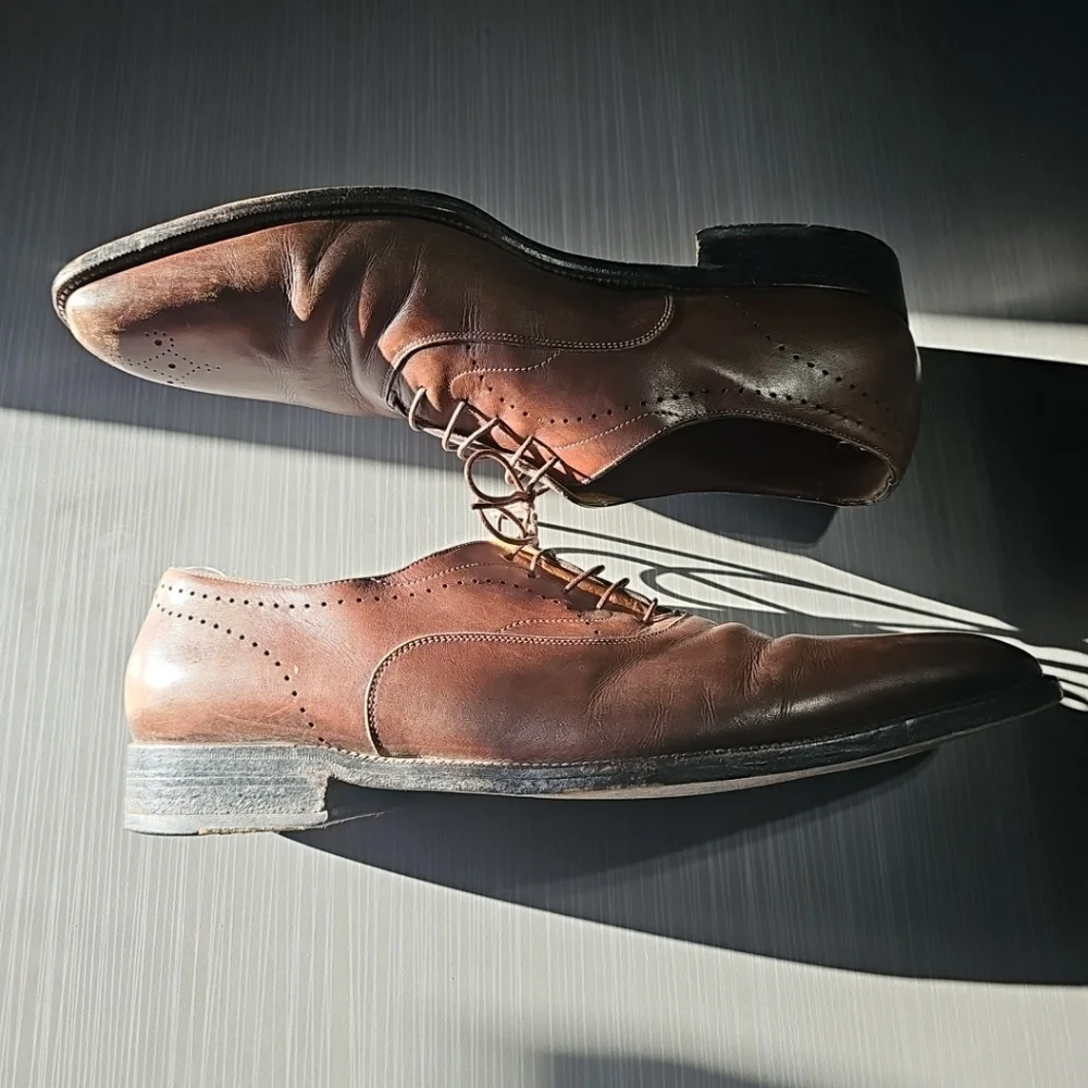 Santoni Brown Men's Lace-up Dress Shoe Leather Size 12 D Made In Italy Good Cond